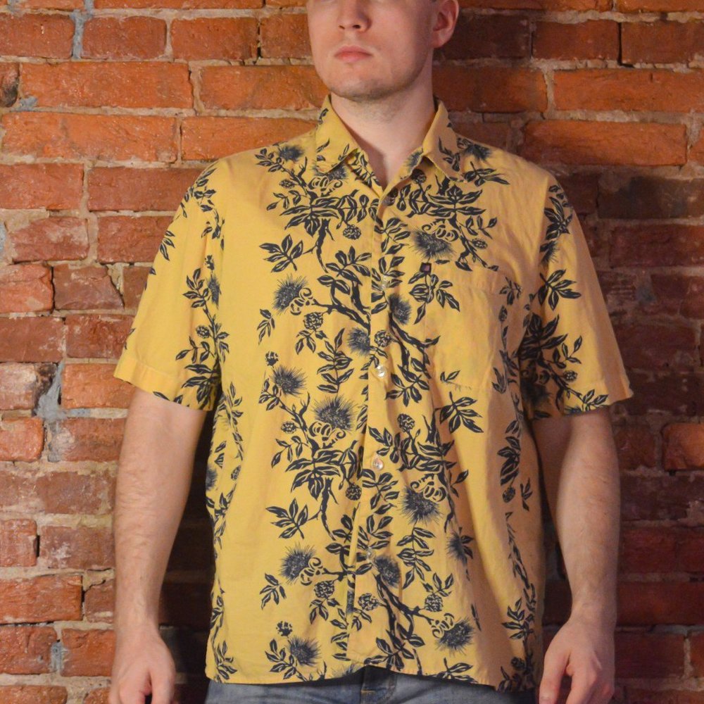 Polo Jeans Co. Yellow Floral Print Hawaiian Shirt